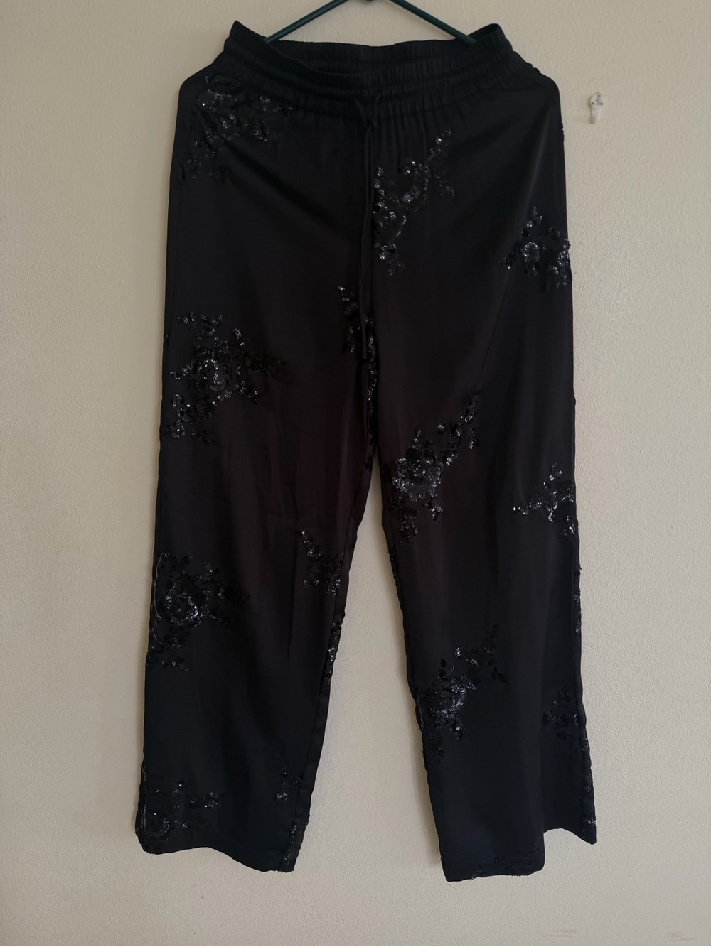 Rachel Zoe Black Sequin-Embellished Wide Leg Trousers